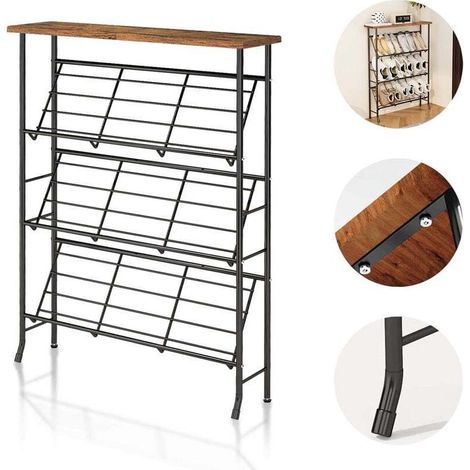 Meuble à chaussures,Organisateur d'étagère à chaussures, armoire à chaussures étroite robuste de 4 étages, étagère à chaussures indépendante sur le dessus en bois, grande étagère à chaussures (12 - 16 (1/5)