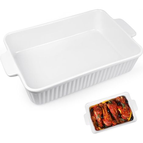 Grand plat à gratin rectangulaire en céramique avec poignées Blanc 4,5 l (1/5)
