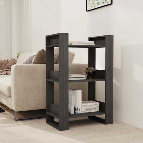 vidaXL Book Cabinet/Room Divider Grey 60x35x91 cm Solid Wood Pine (1/5)
