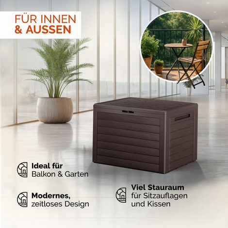 CASARIA® Gartenbox 190L UV-beständig Griffmulden Verschlussvorrichtung Balkon Terrasse Wohnzimmer Wintergarten Box Kissenbox 78x44cm Holz-Optik Farbwahl braun