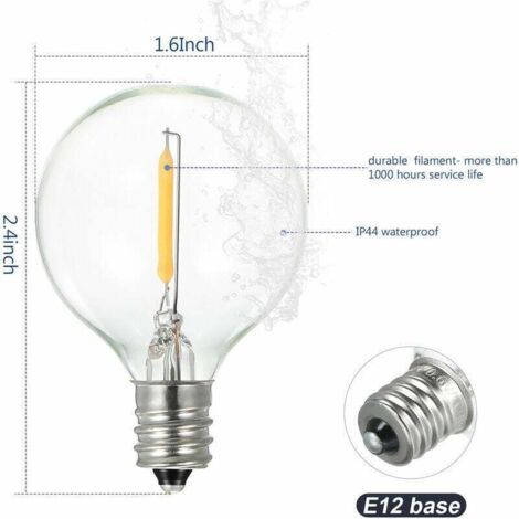 Ampoule LED G40 à globe AC230V, base E12, résistante à l'eau IP44, blanc chaud, idéale pour la décoration de maison, fêtes, mariages. (1/3)