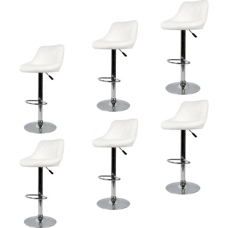 Haloyo 6er-Set Barhocker, höhenverstellbar mit Rückenlehne, PU-beschichtet, 360-Grad-Drehgelenk und Fußstütze, Weiß (1/5)