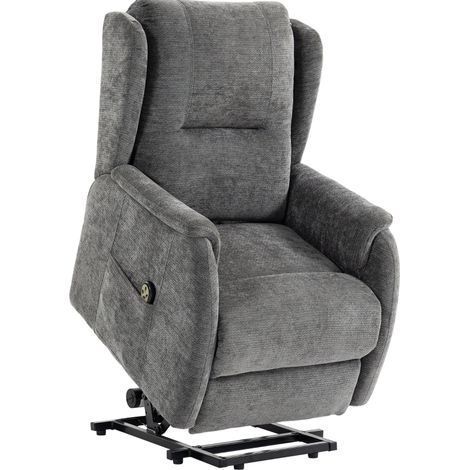 Poltrona relax elettrica alzapersona in chenille, grigio scuro, con telecomando (1/4)