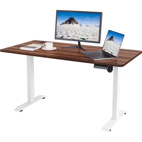 Devoko Bureau Assis Debout Électrique Réglable en Hauteur 140x70x(72-116) cm, Panneau avec 4 Claviers à Mémoire Automatique, Cadre en Acier, Équipé du Système Anti-Collision, blanc/noyer