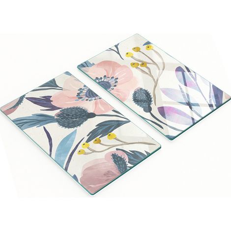 Tableros de vidrio decorativos multifuncionales con estampado retro de amapolas, 2x30x52 cm.