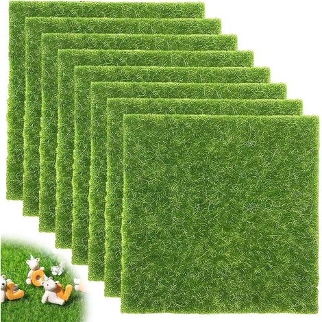 8 PCS gazon artificiel pour bricolage, fausse herbe pour projets de bricolage, tapis d'herbe pour décoration de jardin miniature et accessoires d'intérieur 15 x 15 cm (1/5)