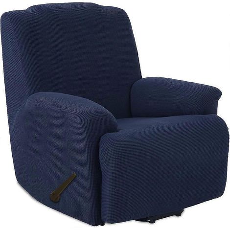 Housse extensible en jacquard pour fauteuil inclinable, 1 pièce, bleu foncé, bas élastique, lavable en machine, pour canapé 3 places (1/4)