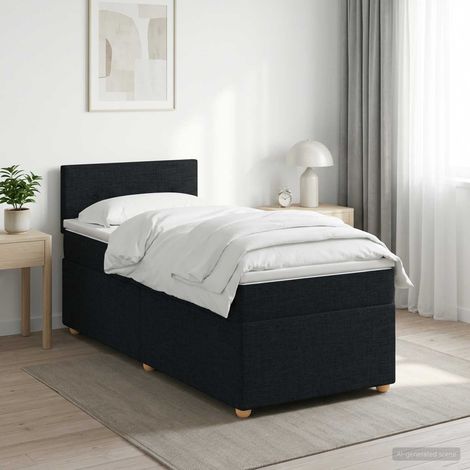 Cama box spring con colchón con cabecera Negro 80 x 200 cm Tela (1/5)