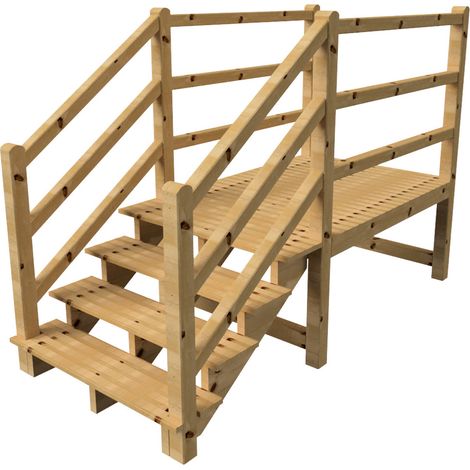MILANO - Escalier en bois 4 marches H71 cm - sans contre-marche - Palier L120 x P189 cm - Rambardes escalier et palier des 2 côtés