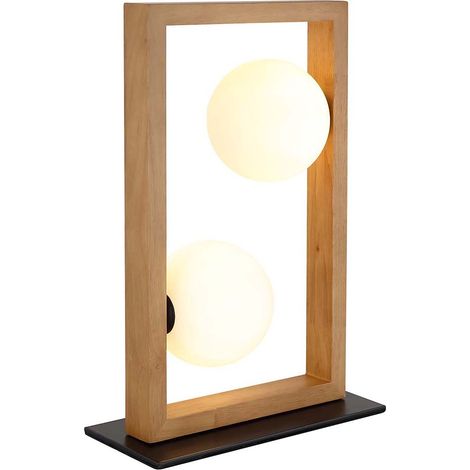 Tischlampe Tischleuchte Nachttischleuchte Glaskugel opal Holz braun H 40 cm