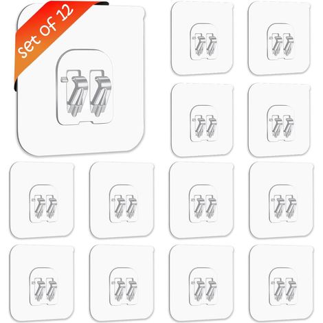 Lot de 12 - Crochet Adhésif Mural - Accessoire Salle De Bain - Support Étagère Douche Panier Savon - Transparent - 6x6cm