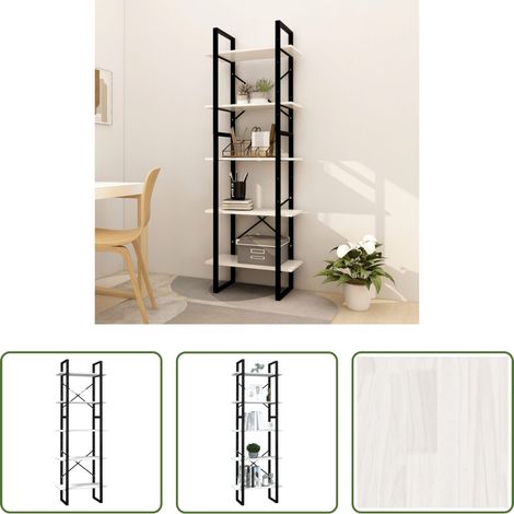 vidaXL Bücherregal Metall - Bücherregal 5 Fächer Weiß 60x30x175 cm Massivholz Kiefer (1/5)
