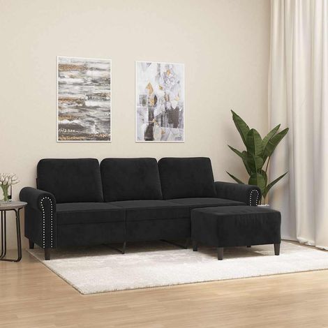 Canapé à 3 places avec repose-pieds Noir 180 cm Velours (1/5)
