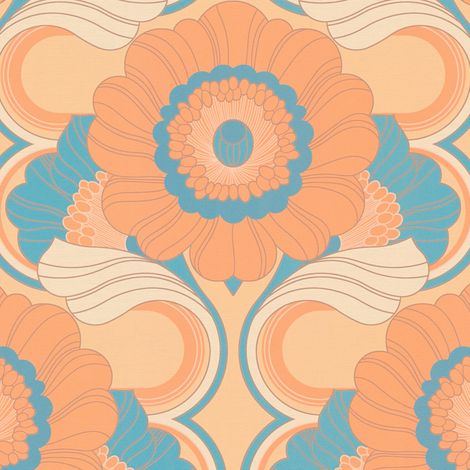 Empapelado estilo retro Profhome 395302 papel pintado vinílico estampado en caliente tejido non tejido ligeramente texturado con dibujo floral mate beige naranja-salmón azul turquesa amarillo pastel 4