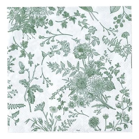 Green Floral Guest Napkins Green White Canvas Paper Napkins (5" x 5") 5" x 5" (1/5)
