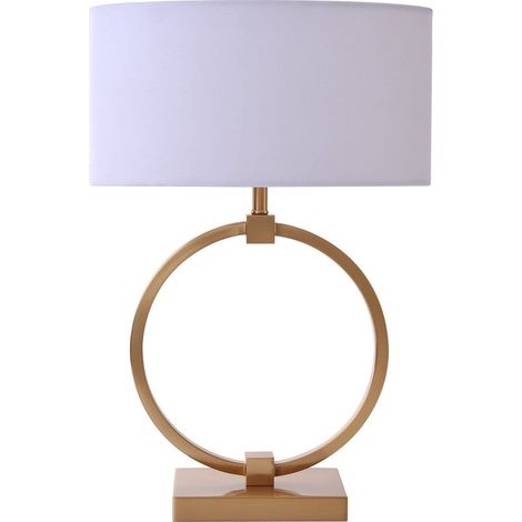 Lampe de Table Design Anneau en Acier Inoxydable Doré et Abat-Jour en Velours Blanc S - PANGIVO (1/2)