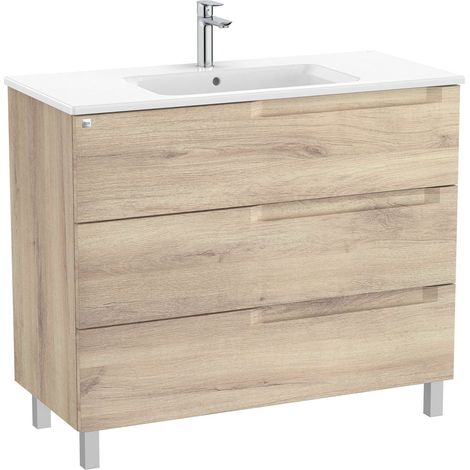 Pack Unik avec 3 tiroirs + lavabo au centre ALEYDA - ROCA Couleur : Bois Beige - Dimensions : 1005x460x740 mm (1/2)
