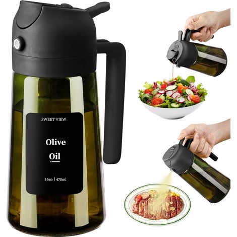 Ölsprüher und Ölspender – 470 ml lichtbeständiges Glas zum Kochen, für Heißluftfritteusen, Salate und Grills (1/5)