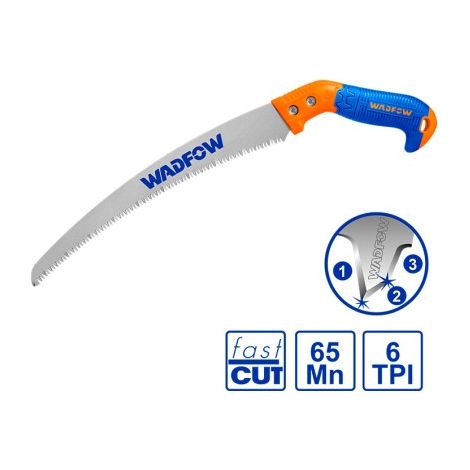 Sierra de podar WADFOW 300 mm 65Mn, dientes triples 6 TPI, funda de color, corte eficiente (1/2)