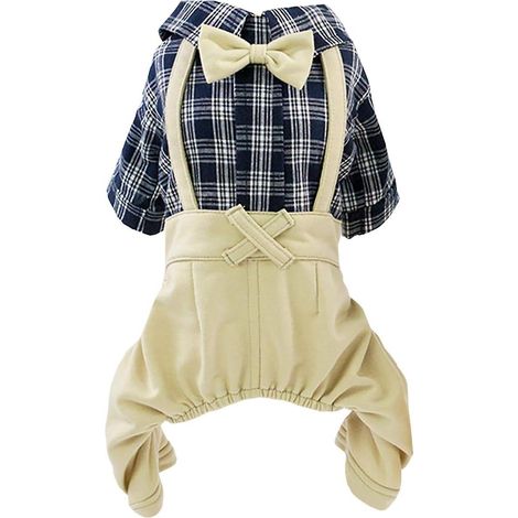 Chemise pour petit chiot à carreaux bleus et noirs avec nœud papillon - Gilet décontracté, tendance et élégant (1/4)
