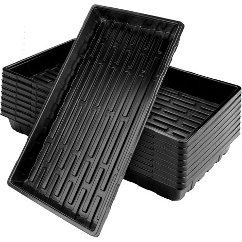 8 Pièces - Bac Plastique Germination - Plateau De Culture - Réutilisable Pour Semis Et Hydroponique Sans Trous D&39évacuation - Jardin Serre Intérieur - Noir - 54x28x6cm