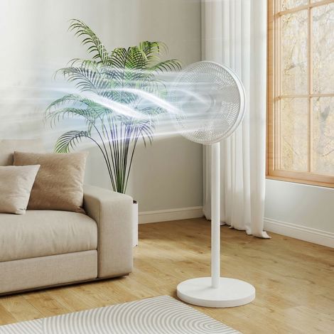 Ventilateur pied silencieux oscillation 80° hauteur réglable 4 vitesses minuterie 10H, blanc