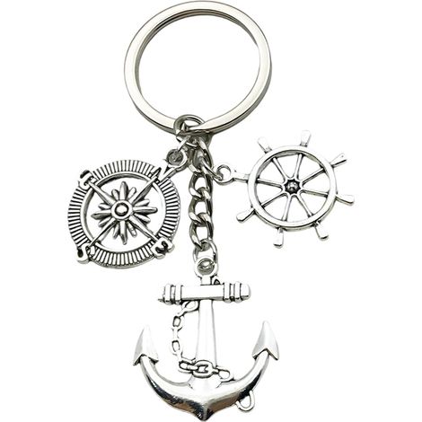 1 Porte-clés à Thème Maritime avec Ancre, Volant et Boussole – Cadeau Parfait pour les Amateurs de Voile