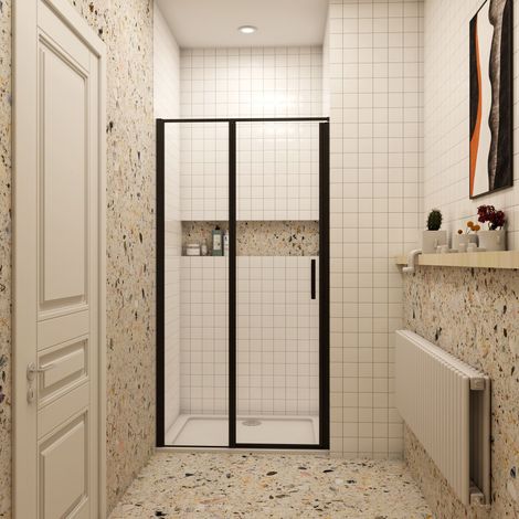 [PRODUIT D'OCCASION]Porte de douche double battante 90x200cm verre anticalcaire en 8mm, profilé en alu noir
