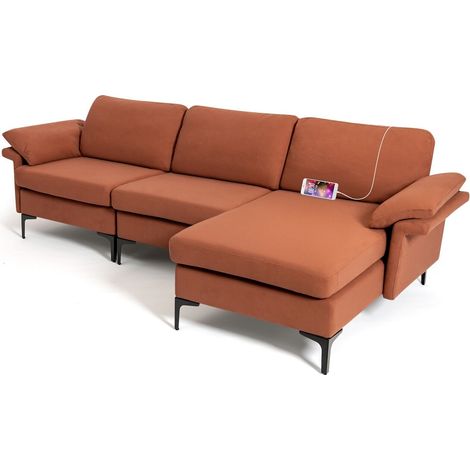 Modular L-Shaped 3-Seater Sofa Couch Set Upholstered Convertible Chaise Lounge