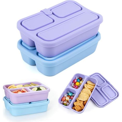 Snack Box Repas, 2 pièces Boite Lunch avec Compartiment, Réutilisables Bento Lunchbox avec Couvercle, Portable Boîtes Gouter pour Vinaigrette, Sauce (1/4)