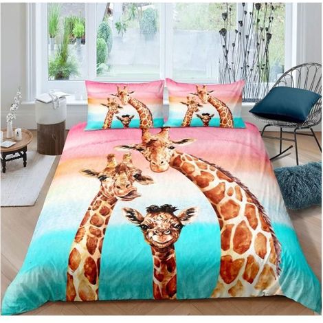 Girafes Housse de Couette 90x190cm girafes Sauvages Famille Parure de Lit Enfants garçons Adultes Adolescents géométrique - 5JZ (1/4)