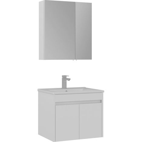Ensemble Meuble Vasque avec Miroir (2 Pièces) "Side 65 v2" - 65 x 45 x 52 cm - Matte White (1/3)
