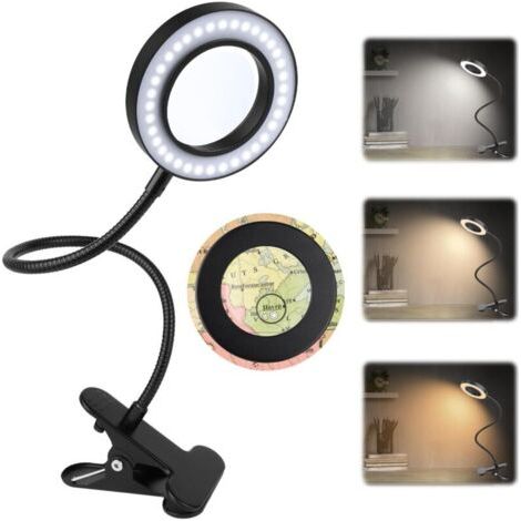 Pair 5X Loupe à Pince, 360° Flexible avec Lumière, 3 Couleurs 10 Luminosité, pour Bureau, Étude, Lecture, Loisirs et Artisanat