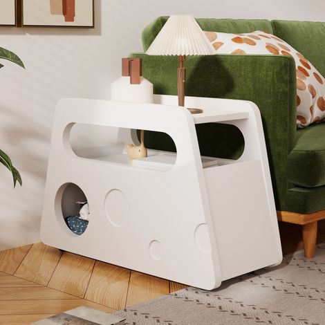 Buffet et enfilade - Bahut design blanc à roulettes - Bords arrondis sécurisés - Mobile et gain de place - 81x33x51,5(cm) (1/5)
