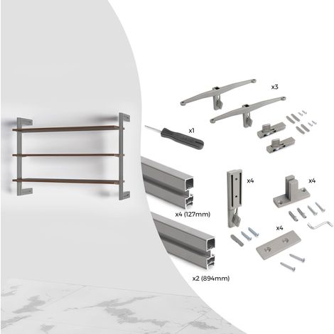 Kit Struttura Modulare con Raccordi a Parete in Alluminio Emuca Zero Grigio Pietra