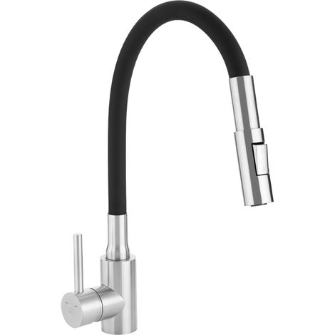 Nila - Grifo de cocina independiente con caño flexible de 2 funciones, acero cepillado/negro (1/4)