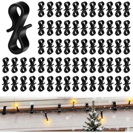 Set da 120 pezzi di ganci per luci decorative, ganci per lampade da esterno, clip per grondaie a forma di S, ganci invisibili per riporre luci a LED e ghirlande, barre portatutto (1/5)