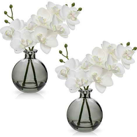 Lot de 2 orchidée, vase en verre, hauteur 26 cm, plastique, tissu, intérieur, mariage