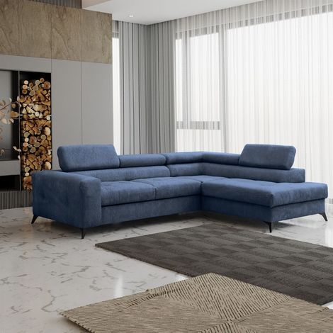 Ecksofa Schlafsofa AMADEO Stoff Anafi Blau Ottomane Rechts (1/2)