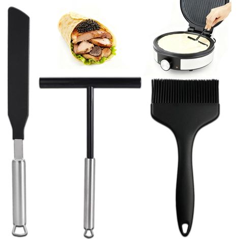 3 Pièces Répartiteur de Crêpes et Spatule, Spatule à Crêpes en Acier Inoxydable 304 et Silicone,Outil Pâtisserie en T Raclette à Pâte pour la maison, la cuisine, la pâtisserie, la cuisson (1/5)