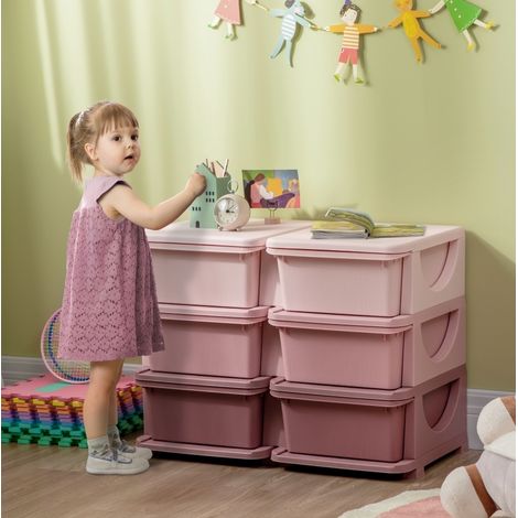 Mueble infantil CHICFURN con 6 cajones de plástico rosa y asiento, 75 × 37 × 56,5 cm (1/5)