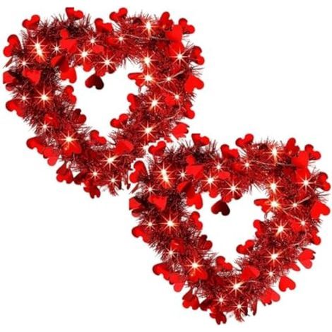 Leuchtender herzförmiger Kranz - 35,6 cm - Rot - Mit LED-Lichtern - Für Valentinstag, Hochzeiten, Verlobungen, Partys - Türdekoration (rot) (1/5)