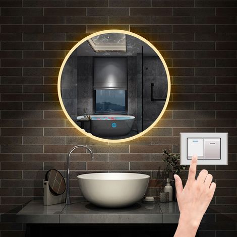 60cm Rund LED Spiegel Touch Schalter/Wandschalter + drei Farbe Dimmbar + Helligkeit Memory Funktion + Beschlagfrei