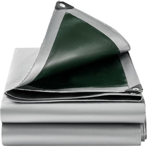 Bache de Protection PE Bache Piscine 4x6m ,Couverture étanche bache imperméable et indéchirable, Gris/Vert (1/5)