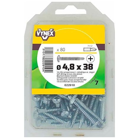 Vis tôle autoperceuse tête cylindrique cruci acier zingué Ø 4,8 x L 38 mm - Paquet de 80 - Maxiburo (1/2)