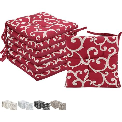 Set 6 cuscini per sedie a 4 punti con lacci - Misura 40x40 cm - Imbottitura in poliestere e rivestimento in cotone e poliestere - Bordeaux con Fantasi (1/5)