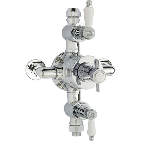 Traditional Exposed Triple Thermostatic Shower Valve - 2 Outlets - Durable Chrome Finish - Luxury Bathroom Fittings by Balterley