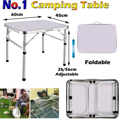 Dayplus – Table de camping pliante 2 pieds en aluminium – Hauteur réglable 26/56cm – Dimensions 60x45cm – Légère et résistante à l'eau