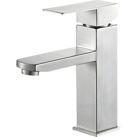 Robinet de salle de bain carré, mitigeur de lavabo, robinet d'eau chaude et froide, robinet de salle de bain en acier inoxydable (sans tuyau d'arrivée) (1/4)