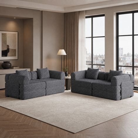 Sofá cama 2-en-1 gris de chenilla con compartimento en el apoyabrazos y estructura de acero,183,8x91,4x69,8 cm (1/5)